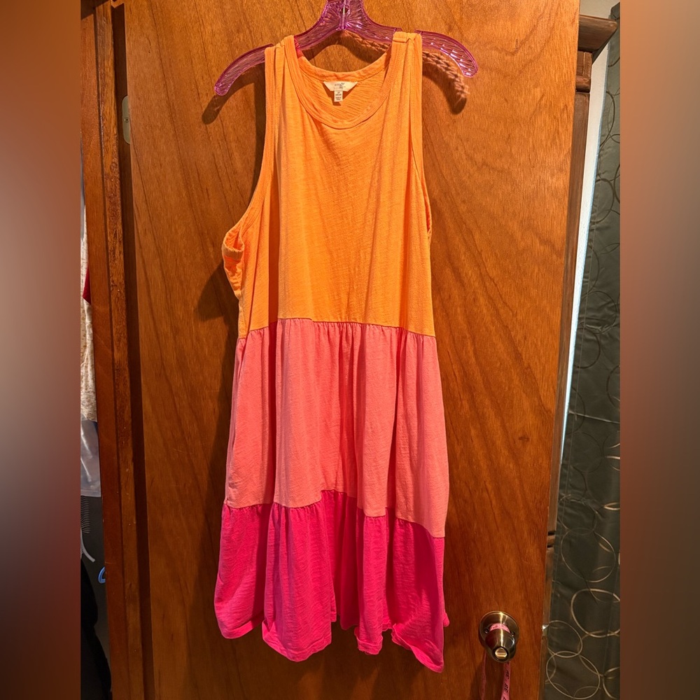 Terra & Sky Vibrant Orange and Pink Sun Dress with Pockets